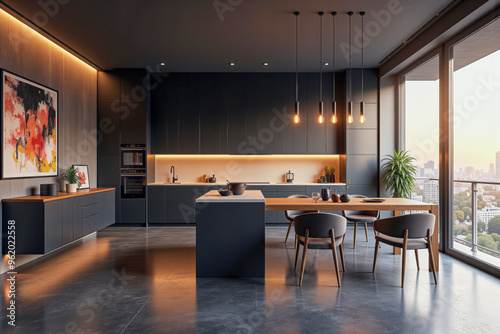 Wallpaper Mural photo of a modern apartment kitchen with designer interior and furniture, luxury interior architecture design idea Torontodigital.ca
