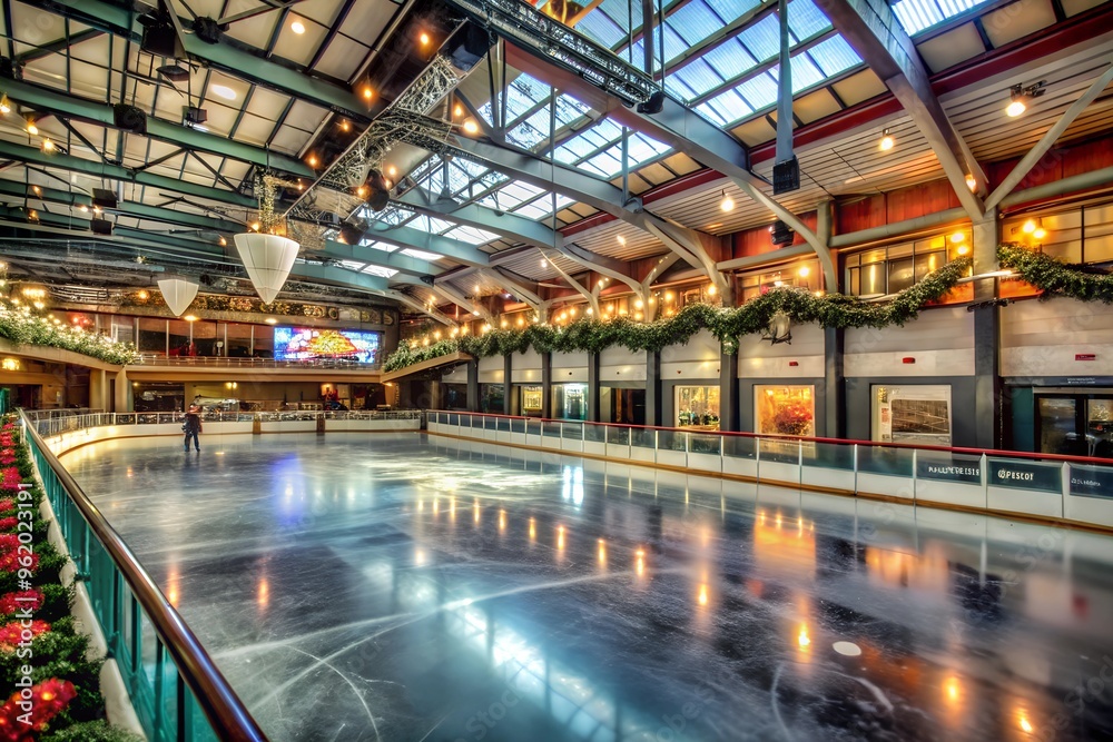 Empty Ice Rink with Open Areas for Text or Promotion Empty Ice Rink with Open Areas for Text or Promotion