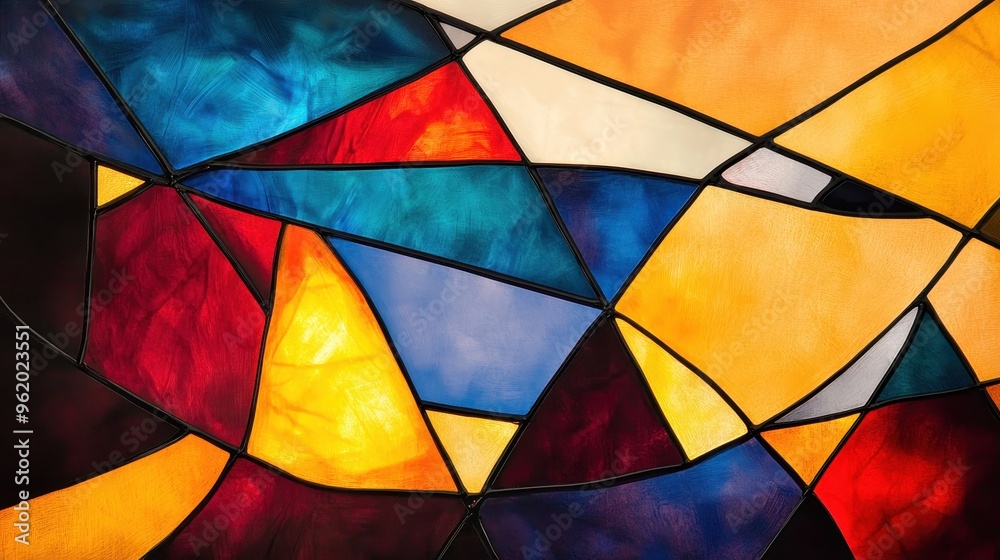Fototapeta premium Vivid Stained Glass-Inspired Abstract Art with Striking Angular Lines and Contrasting Colors