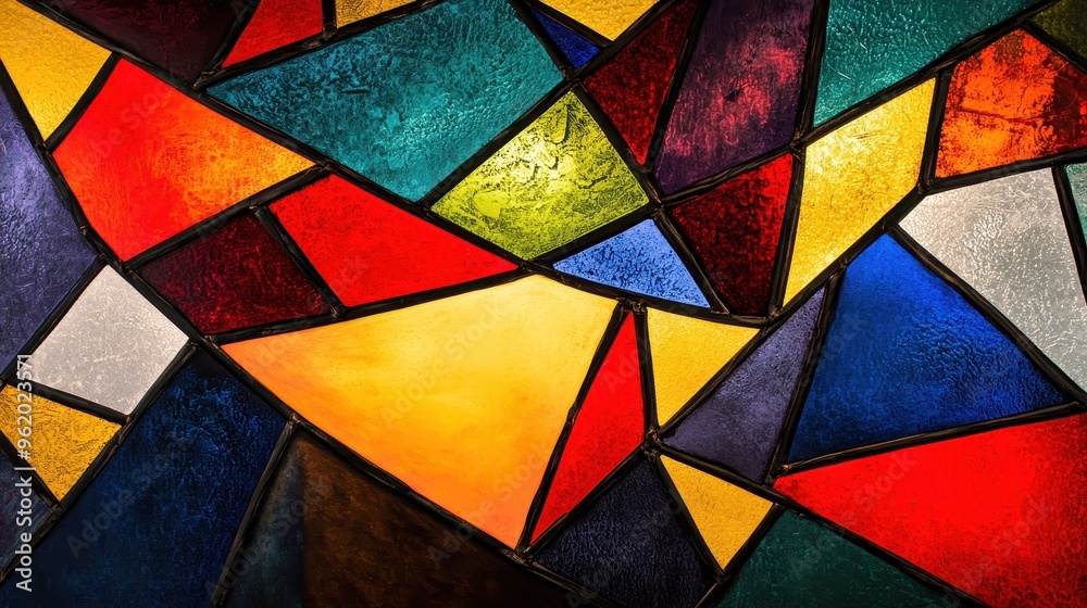 Fototapeta premium Vibrant Stained Glass Abstraction with Angular Lines and Contrasting Colors