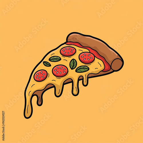 Delicious Italian Pizza with Toppings Vector Illustration