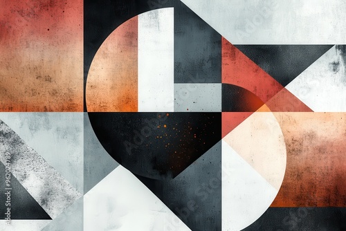 Abstract Geometric Pattern with Textured Surfaces and Distressed Effects