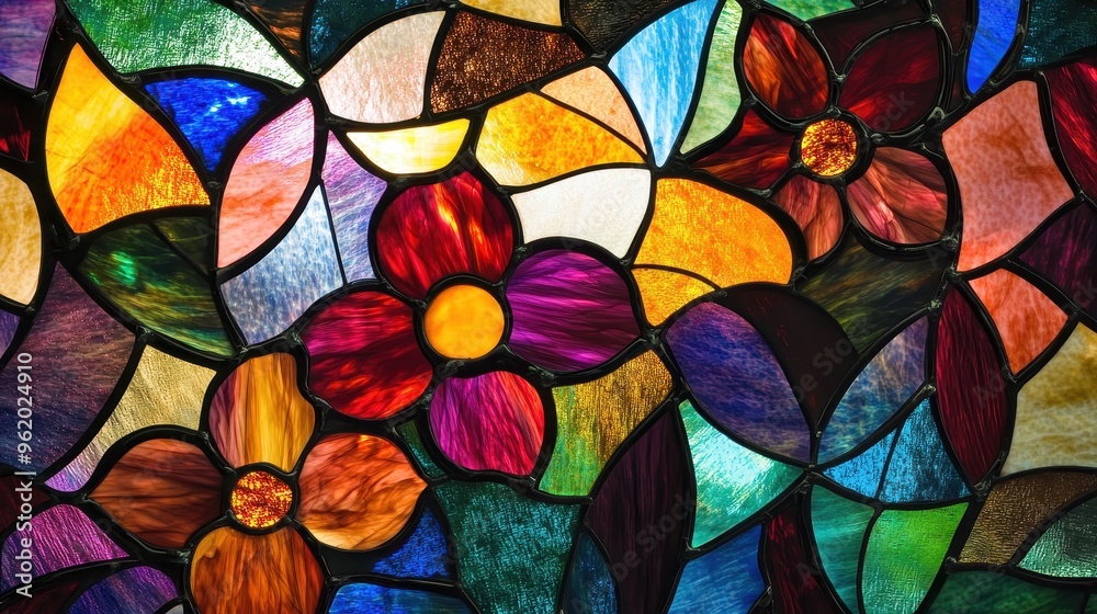 Elegance in Glass: Abstract Floral Stained Artwork with Vibrant Hues Elegance in Glass: Abstract Floral Stained Artwork with Vibrant Hues
