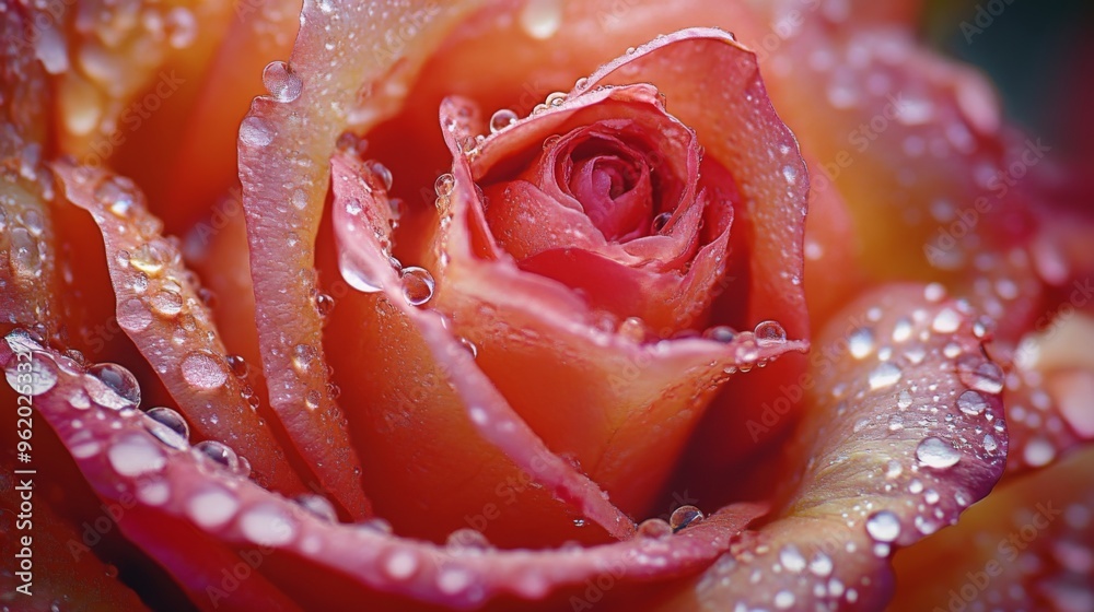 Close-up of a vibrant, dew-kissed rose with delicate petals and intricate details, showcasing the flower natural beauty and freshness. Close-up of a vibrant, dew-kissed rose with delicate petals and intricate details, showcasing the flower natural beauty and freshness.