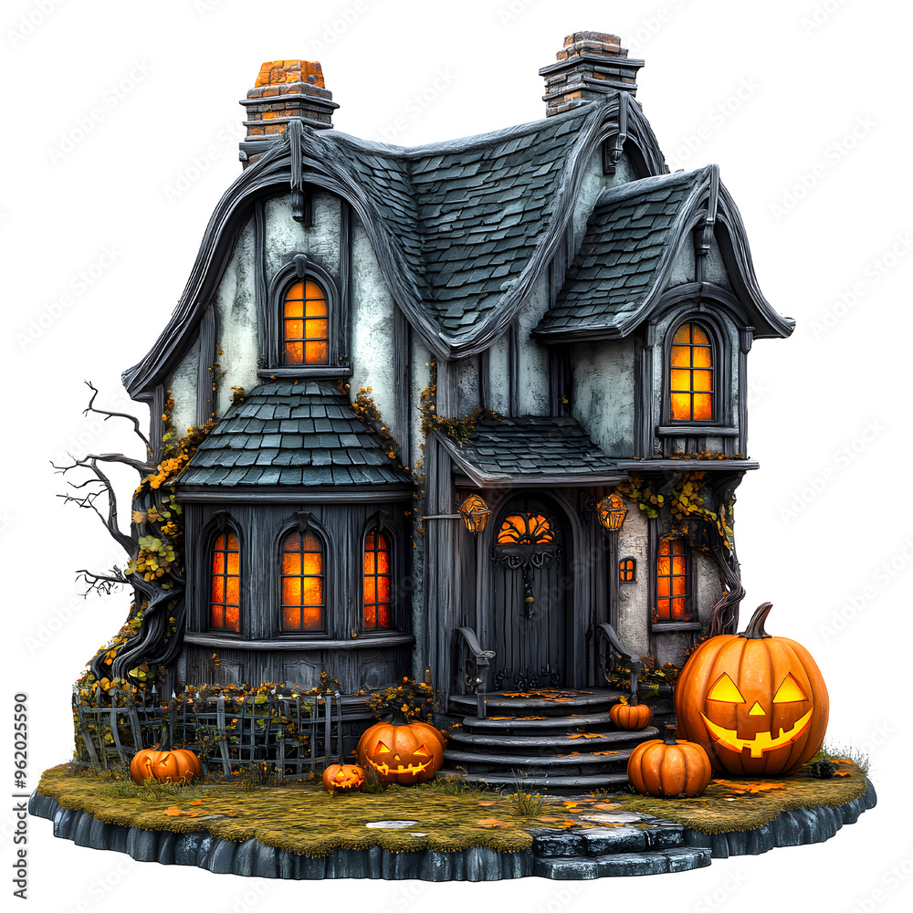 Halloween Spooky Haunted House isolated on a transparent background Halloween Spooky Haunted House isolated on a transparent background