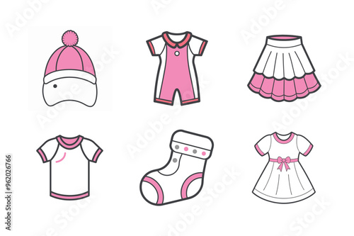 Baby dress line art vector set illustration on white background