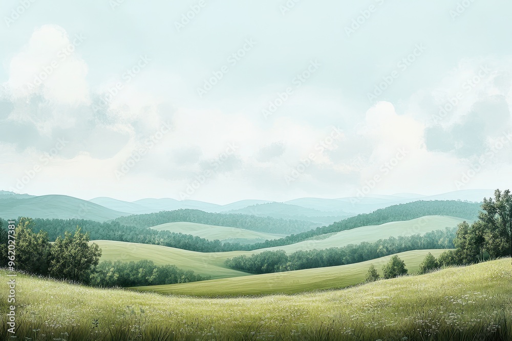 Rolling Green Hills and Blue Skies with White Clouds Rolling Green Hills and Blue Skies with White Clouds