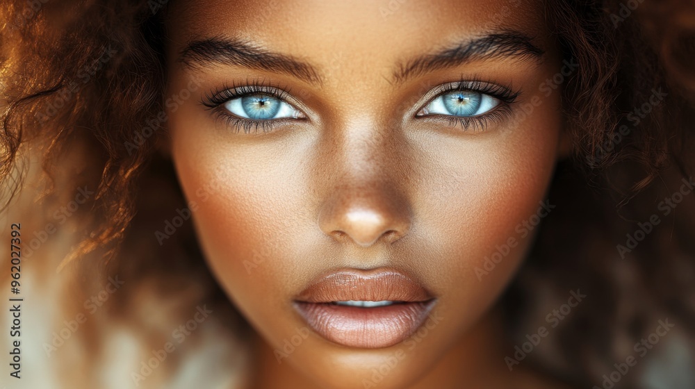 Close-up of a woman with a graceful expression and glowing skin, emphasizing her symmetrical features and serene beauty in a high-definition shot. Close-up of a woman with a graceful expression and glowing skin, emphasizing her symmetrical features and serene beauty in a high-definition shot.