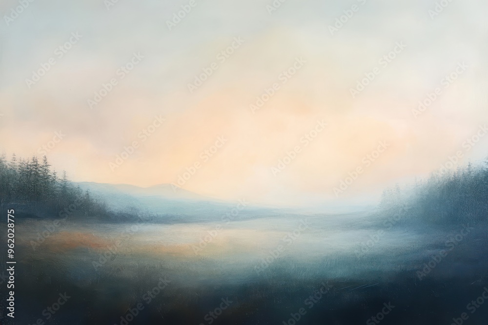 Hazy Morning Landscape with Silhouetted Trees Hazy Morning Landscape with Silhouetted Trees