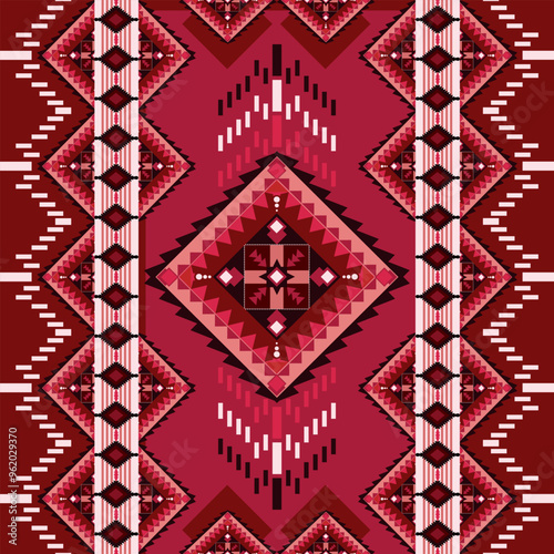 Black Pink seamless, geometric fabric, Native American ornament, tribal, Navajo, ethnic south western decor style, vector, Mexican pattern, illustration design texture, decoration, rug, Woven carpet 2