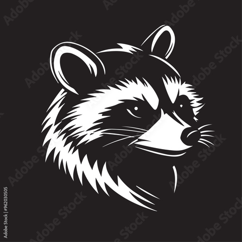 Raccoon in cartoon, doodle style . Image for t-shirt, web, mobile apps and ui. Isolated 2d vector illustration in logo, icon, sketch style, Eps 10, black and white. AI Generative photo