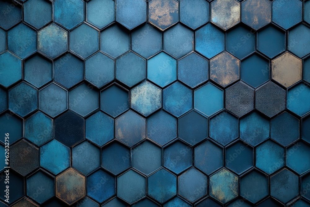Fototapeta premium Futuristic Hexagonal Mosaic - Abstract Geometric Design with Varied Textures and Shades