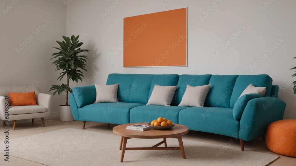 A beautifully coloured sofa and wall art interior design template, living room interior image. A beautifully coloured sofa and wall art interior design template, living room interior image.