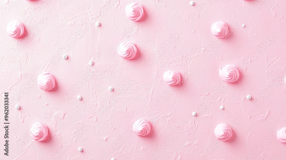 Pink Whipped Cream Meringues on Pink Background Pink Whipped Cream Meringues on Pink Background