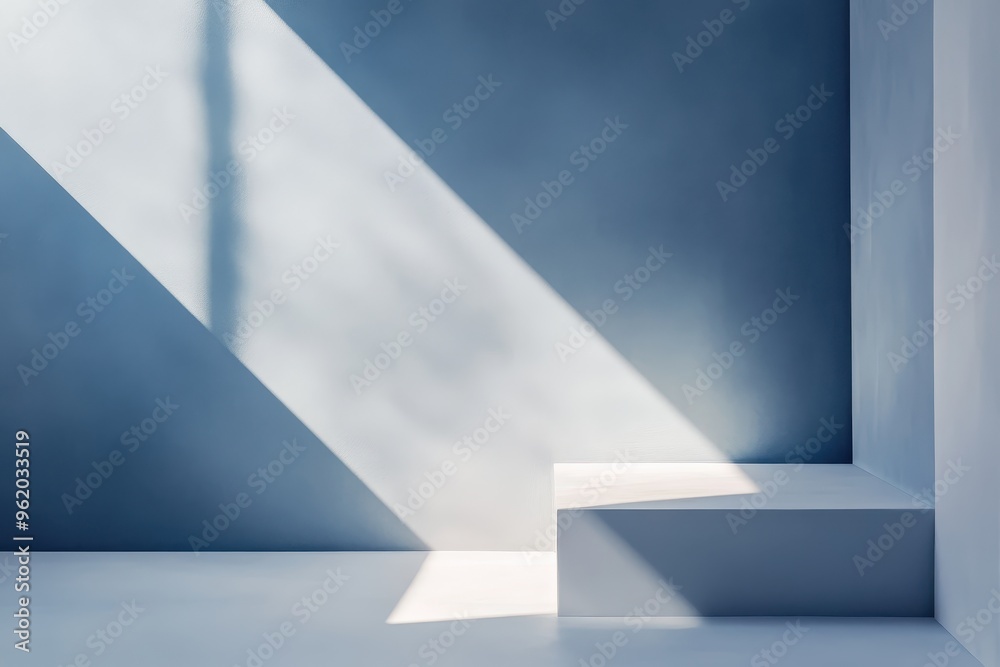 Minimalist Blue and White Platform with Sunlight Minimalist Blue and White Platform with Sunlight