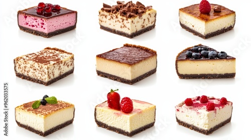 Delightful Assortment of Gourmet Cheesecakes on White Background - High-Resolution Food Photography