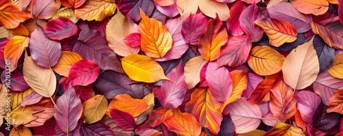 Colorful seasonal autumn background pattern, Vibrant carpet of fallen forest leaves