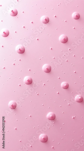 Abstract Pink Droplets on a Textured Surface