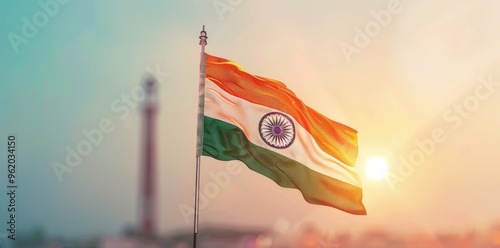 create an indian flag background with blue sky background