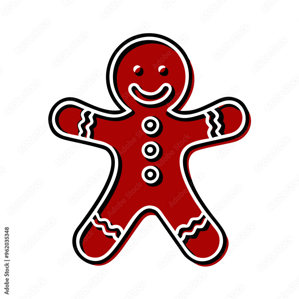 Festive stylized gingerbread man icon in red and white colors Festive stylized gingerbread man icon in red and white colors
