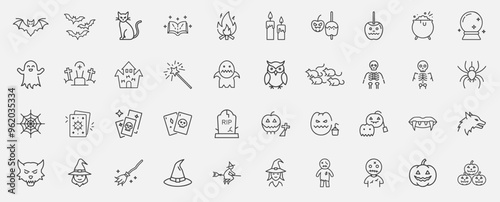 halloween themed Collection line drawings icons