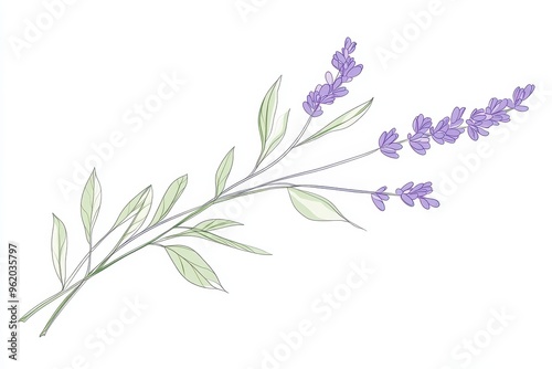 Delicate Lavender Sprig: Continuous Line Art with Subtle Shading for Elegant Design