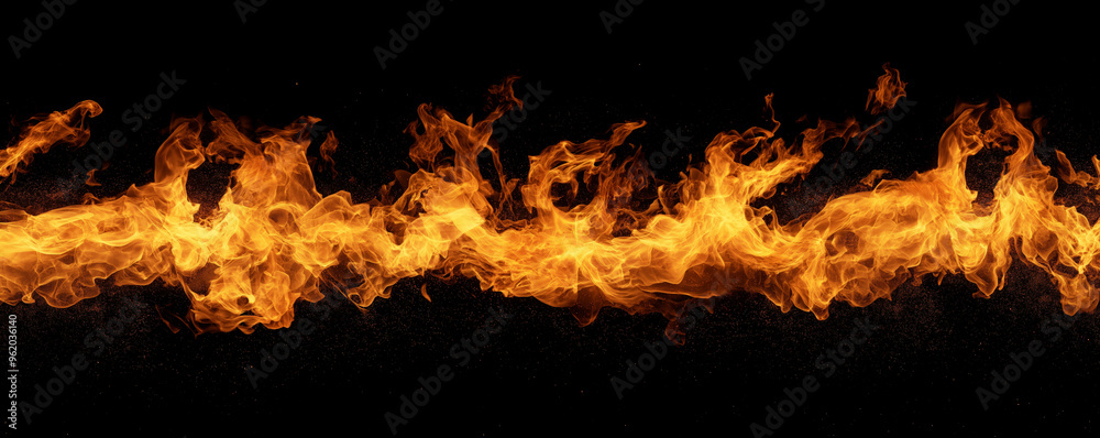 Intense flames blazing across a black background, creating a dynamic and fiery scene