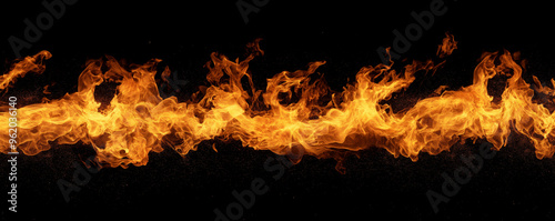 Intense flames blazing across a black background, creating a dynamic and fiery scene