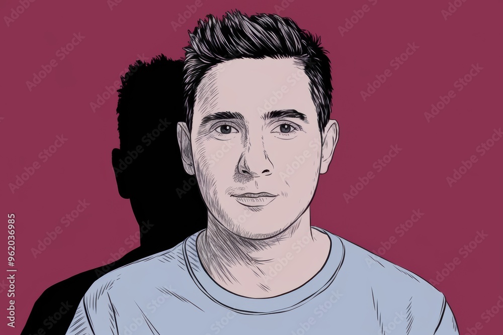 Fototapeta premium Illustration of a Young Man with Shadow Background