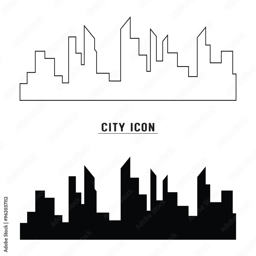 Fototapeta premium Silhouette of the city. Cityscape with buildings. Simple blue background. Urban landscape. Beautiful template. Modern city with layers. Flat style vector illustration in eps 10.