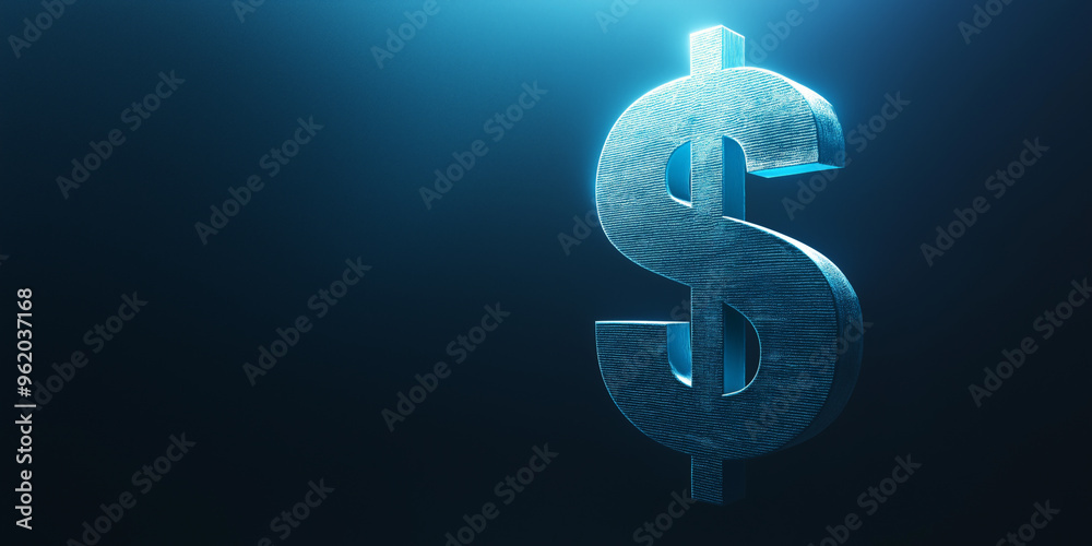 Illuminated 3D dollar sign representing financial success, investment, and economic growth with an emphasis on modern digital finance Illuminated 3D dollar sign representing financial success, investment, and economic growth with an emphasis on modern digital finance