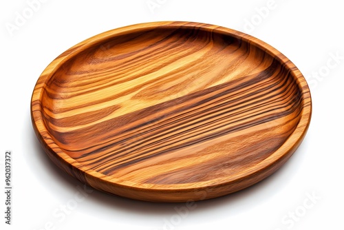 Beautiful handcrafted wooden plate with intricate grain patterns. Ideal for serving or decorative use. Natural elegance for your table setting. photo