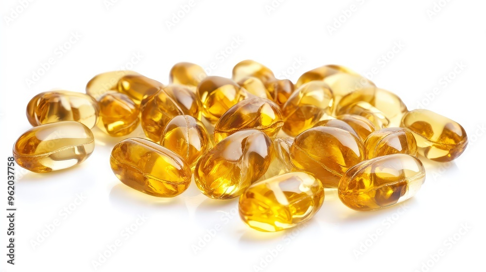 Bright Yellow Golden Fish Oil Softgels Floating on White Background Close-Up Detailed High-Resolution Product Photography with No Shadows Bright Yellow Golden Fish Oil Softgels Floating on White Background Close-Up Detailed High-Resolution Product Photography with No Shadows
