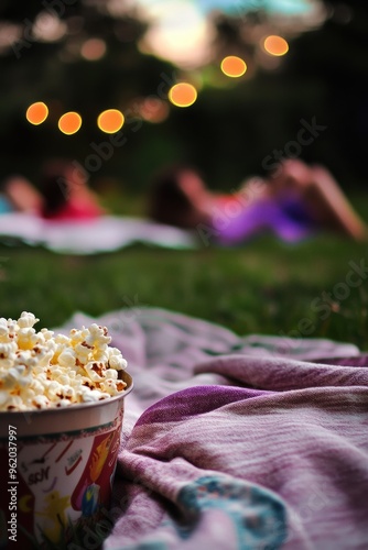 Outdoor Movie Night with Popcorn and Friends