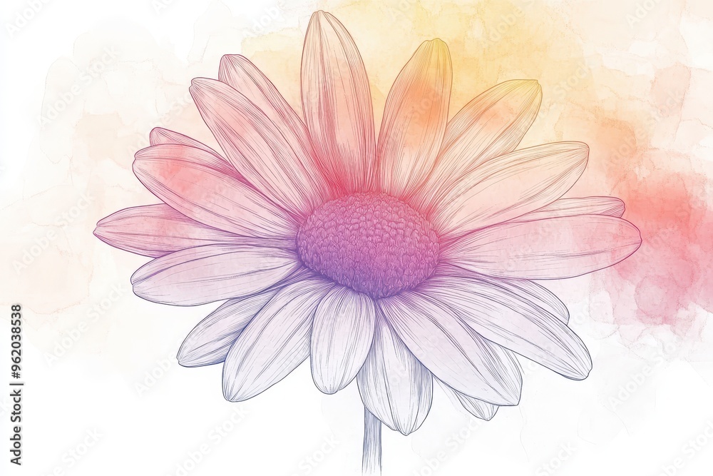 Obraz premium Delicate Daisy: Elegant Line Art with Watercolor Background