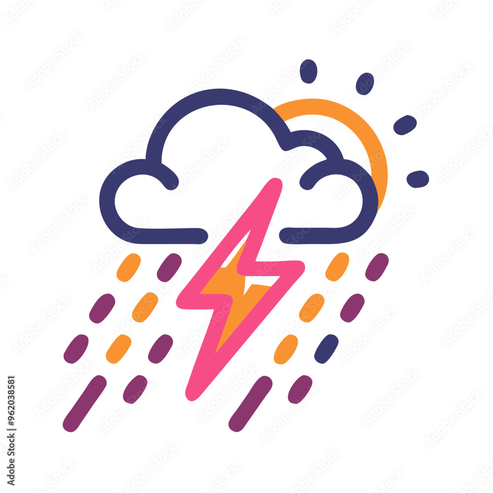 Colorful weather icon with cloud, sun, rain, and lightning representing diverse meteorological conditions Colorful weather icon with cloud, sun, rain, and lightning representing diverse meteorological conditions