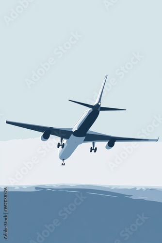 Stylized Airplane Flying Over Abstract Landscape