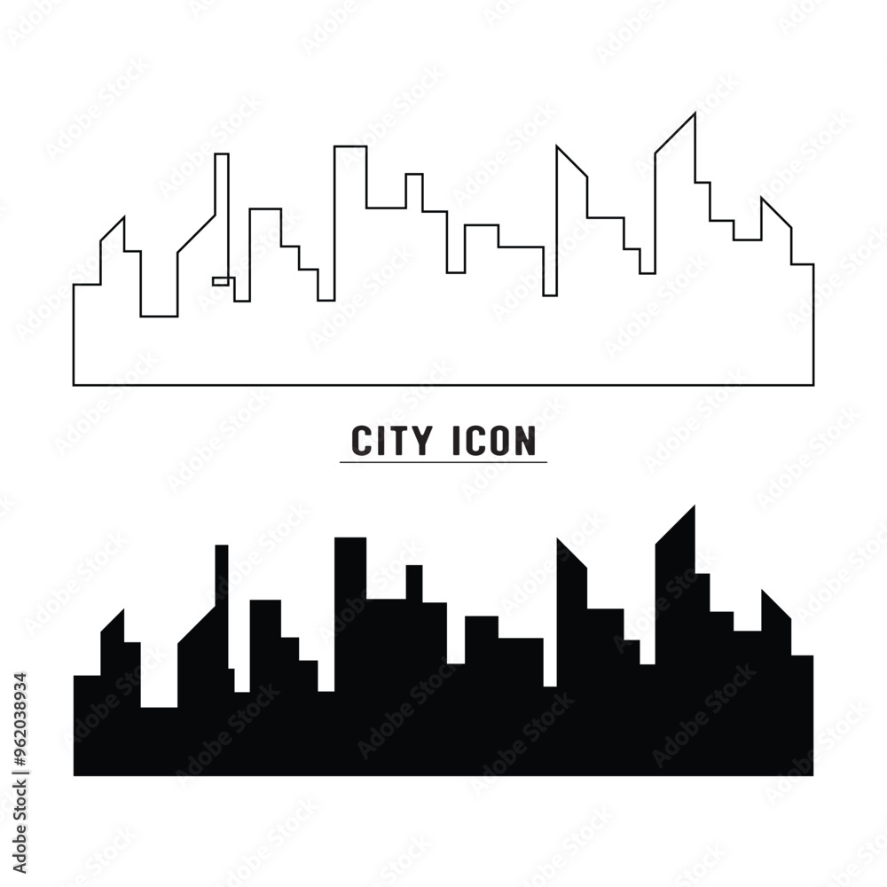 Fototapeta premium Urban cityscape silhouettes vector illustration. Night town skyline or black city buildings isolated on white background in eps 10.