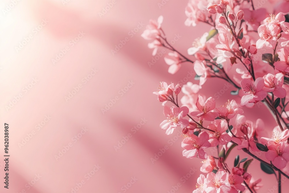 Fototapeta premium Delicate Pink Flowers Blooming in Sunlight Against a Soft Pink Background