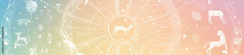 Zodiac Illustration in Constellation Style on Light Pastel Tarot Background Zodiac Illustration in Constellation Style on Light Pastel Tarot Background