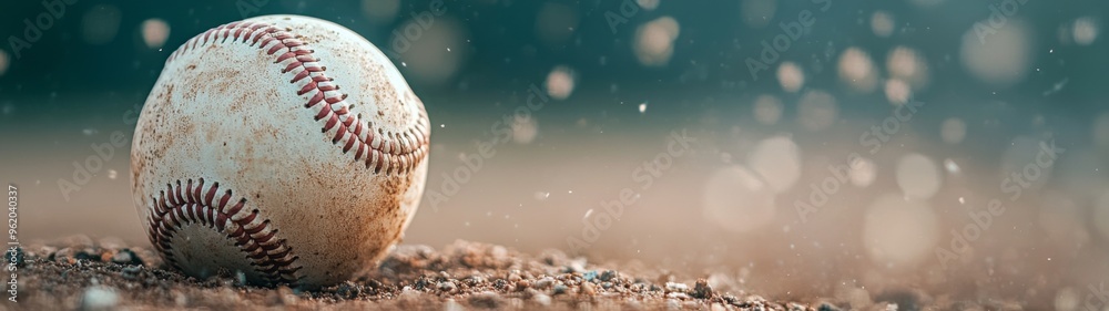 custom made wallpaper toronto digitalBaseball and Glove on Pitcher's Mound, a close-up view of a classic baseball and glove resting on the pitcher's mound, surrounded by a minimalist stadium field backdrop.