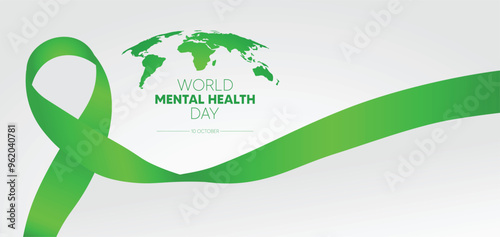 World Mental Health Day 10 October green ribbon vector poster