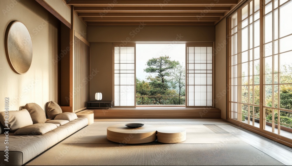 Serene Japandi Living Room with Minimalist Decor and Cozy Textiles for Relaxation Serene Japandi Living Room with Minimalist Decor and Cozy Textiles for Relaxation