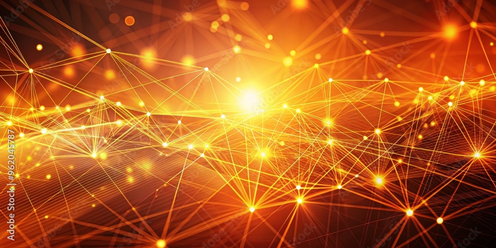 Obraz premium Golden Network of Connected Lines and Glowing Points, Abstract, Digital, Network, Technology