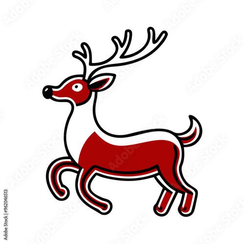 Stylized red and white reindeer icon with a cheerful expression on a transparent background