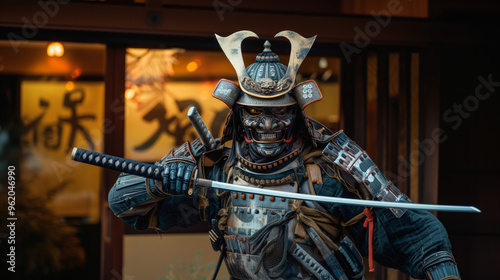 A detailed image of a samurai warrior fully armored and holding a sword, representing the strength, honor, and discipline of the samurai code.
