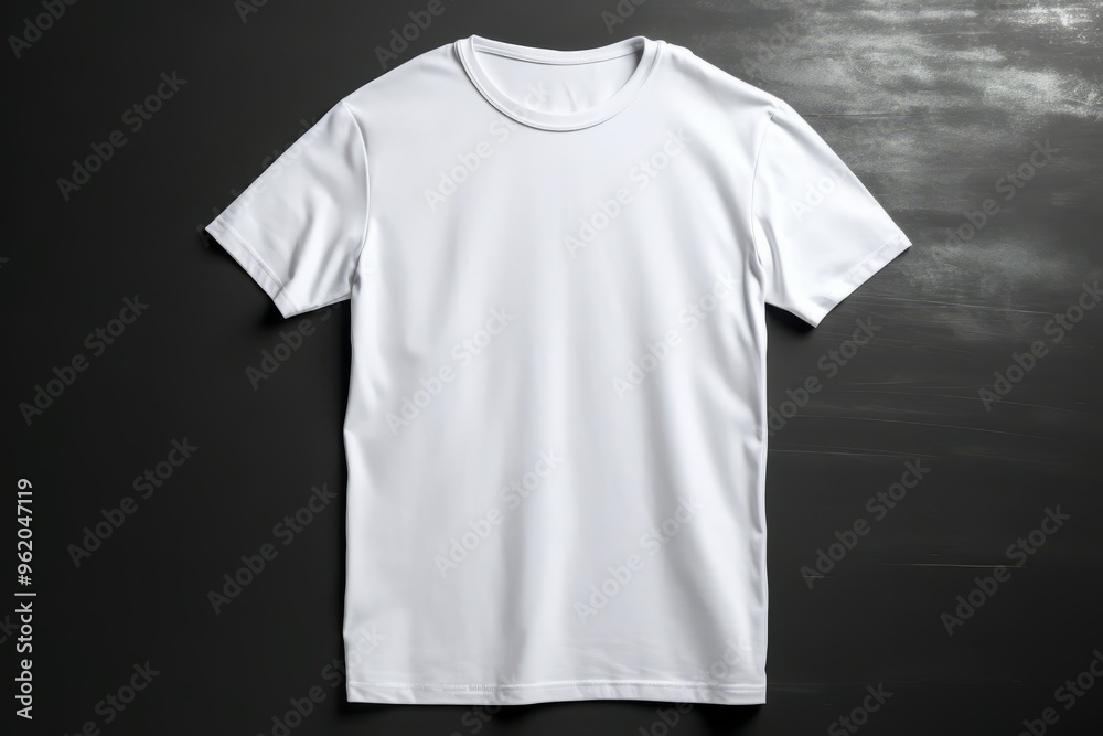 Plain white t-shirt laid flat on a textured gray background, ideal for mockup design. The shirt features a classic crew neck and short sleeves, showcasing its high-quality fabric and clean Plain white t-shirt laid flat on a textured gray background, ideal for mockup design. The shirt features a classic crew neck and short sleeves, showcasing its high-quality fabric and clean