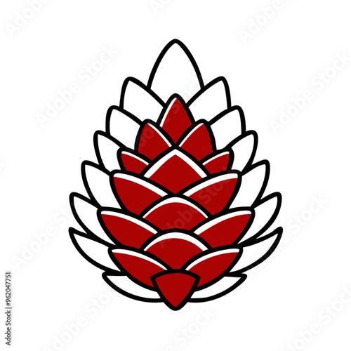 Stylized red and white pinecone design, perfect for winter and holiday themes