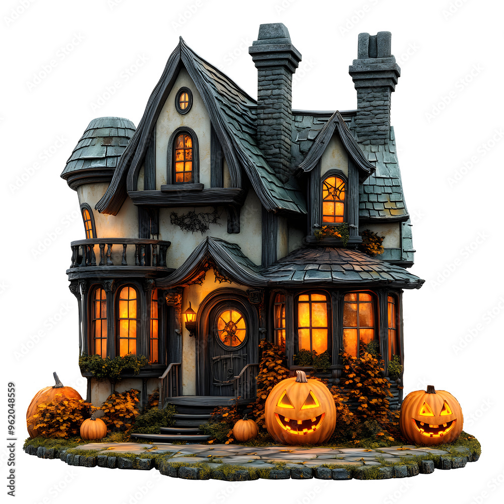 Halloween Spooky Haunted House isolated on a transparent background Halloween Spooky Haunted House isolated on a transparent background