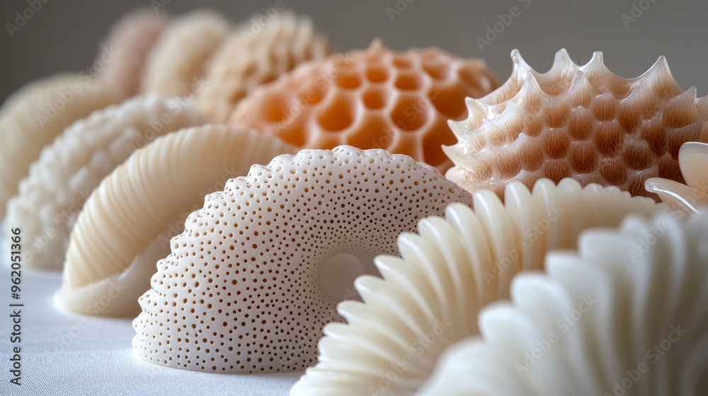 Abstract 3D Printed Shells in White and Beige Abstract 3D Printed Shells in White and Beige